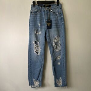 Indigo Rein Ripped Straight Leg Super High Rise Jeans NWT